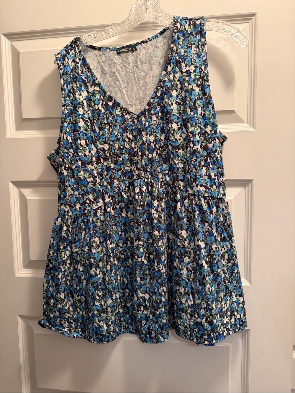 Blue Floral V-Neck Sleeveless Top - Women